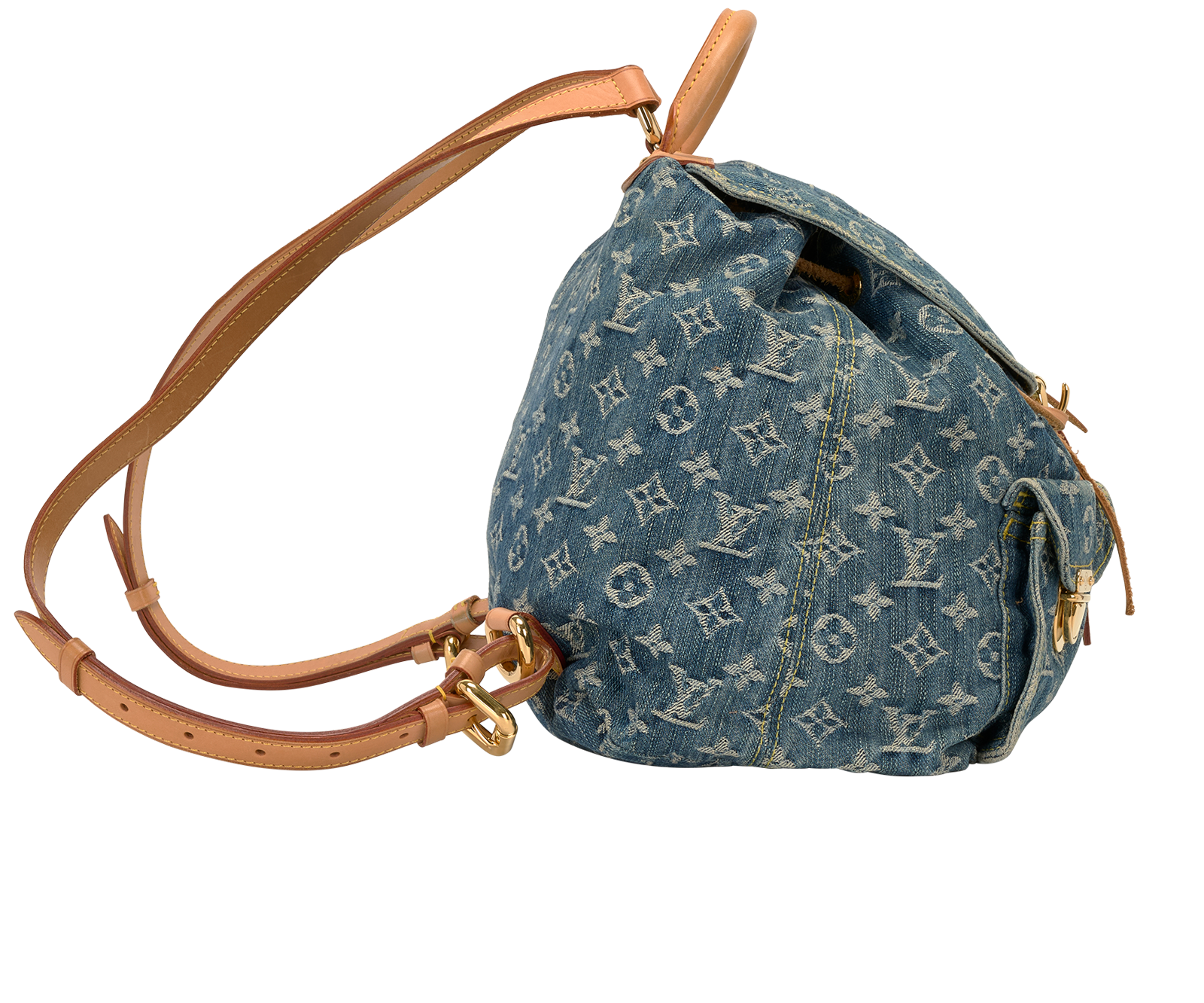 Sac A Dos, &pound;2,200, Handbags, Blue/Tan, Denim, Side view